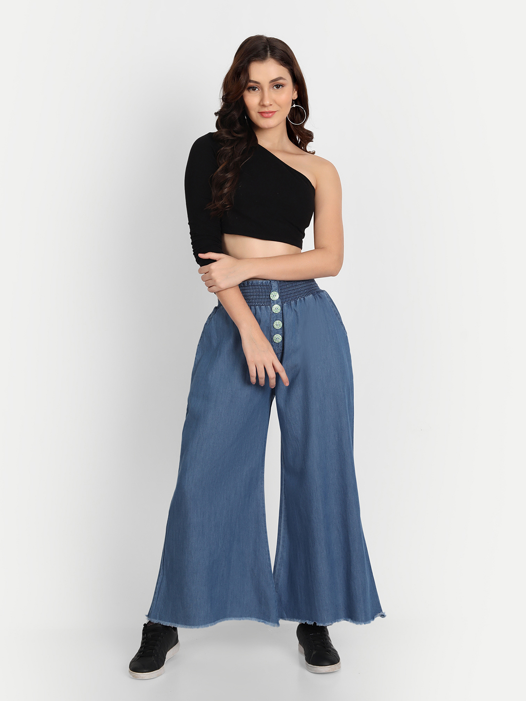 AngelFab Women flared Light Blue Palazzo