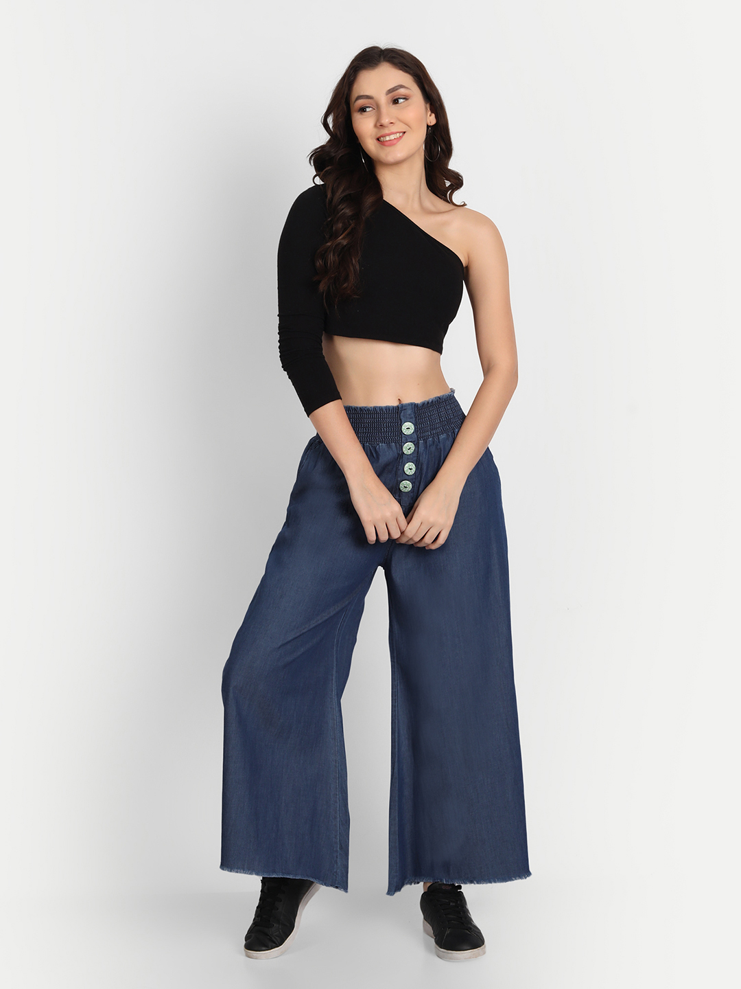 AngelFab Women flared Dark Blue Palazzo