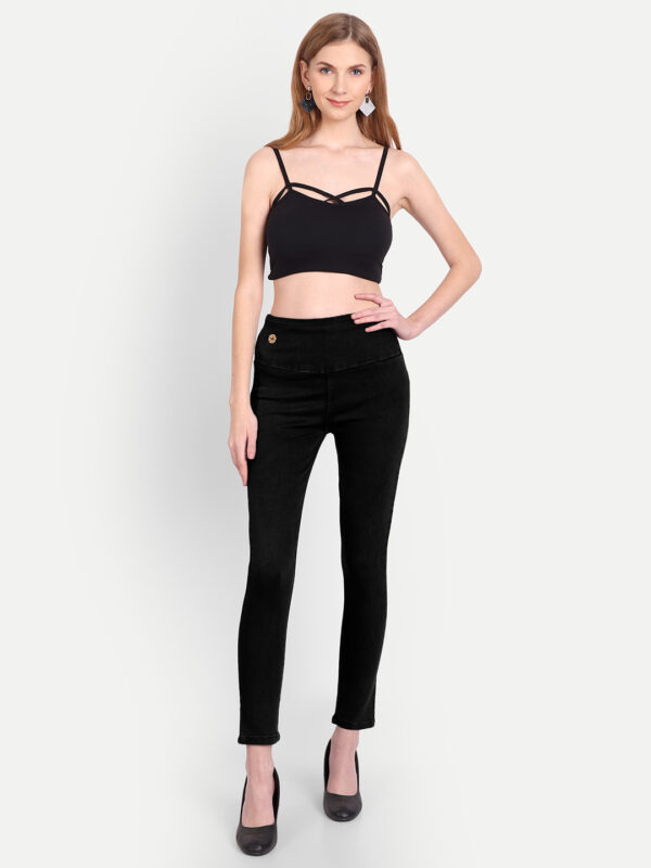 AngelFab Women Broad Belt Black Jegging