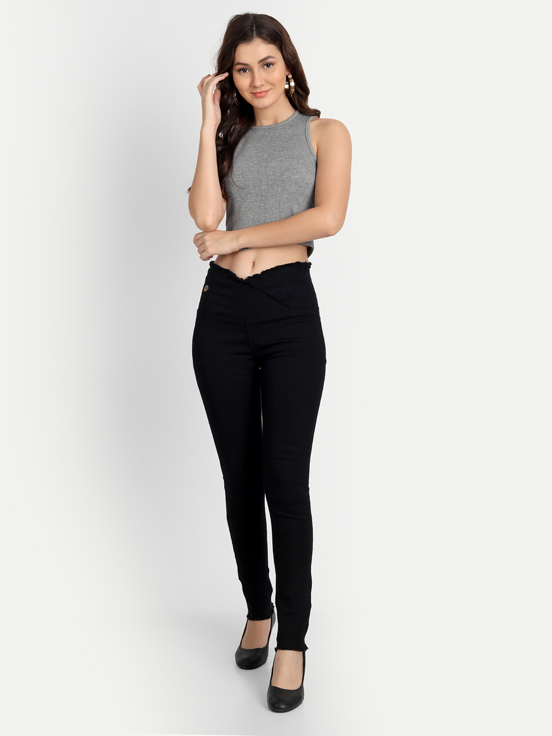 AngelFab Women V-Belt Broad Black Jegging