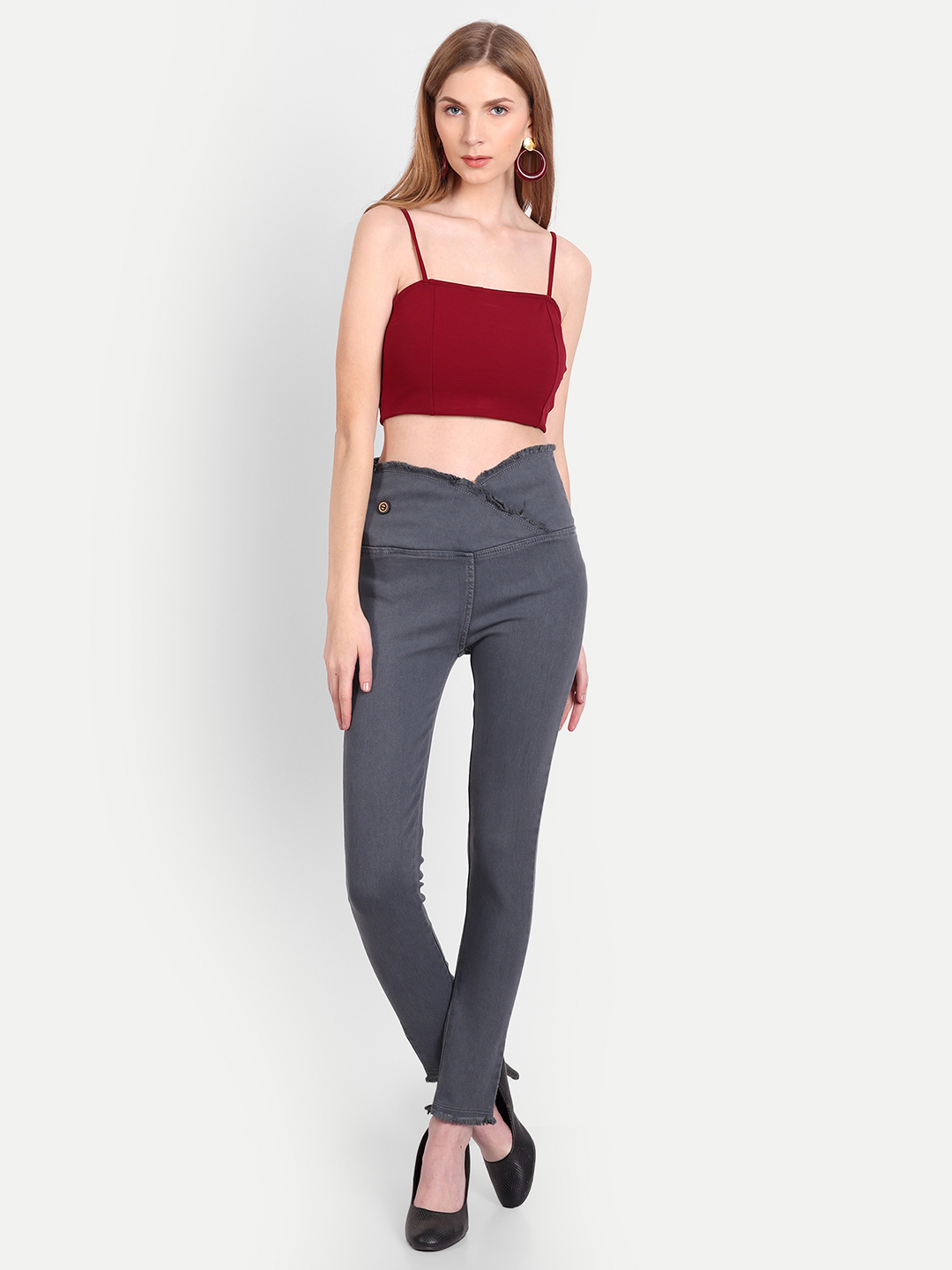 AngelFab Women V-Belt Broad Grey Jegging