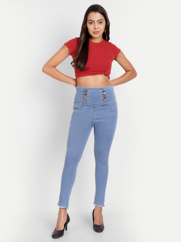 AngelFab Women 8 Button Sky Blue Jeans