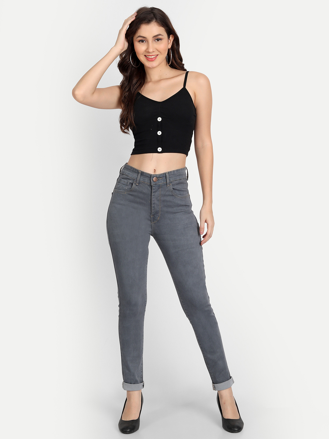 AngelFab Women High Rise Skinny Pent Grey Jeans