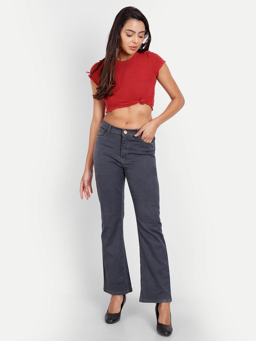 AngelFab Women Boot Cut Pent Grey Jeans