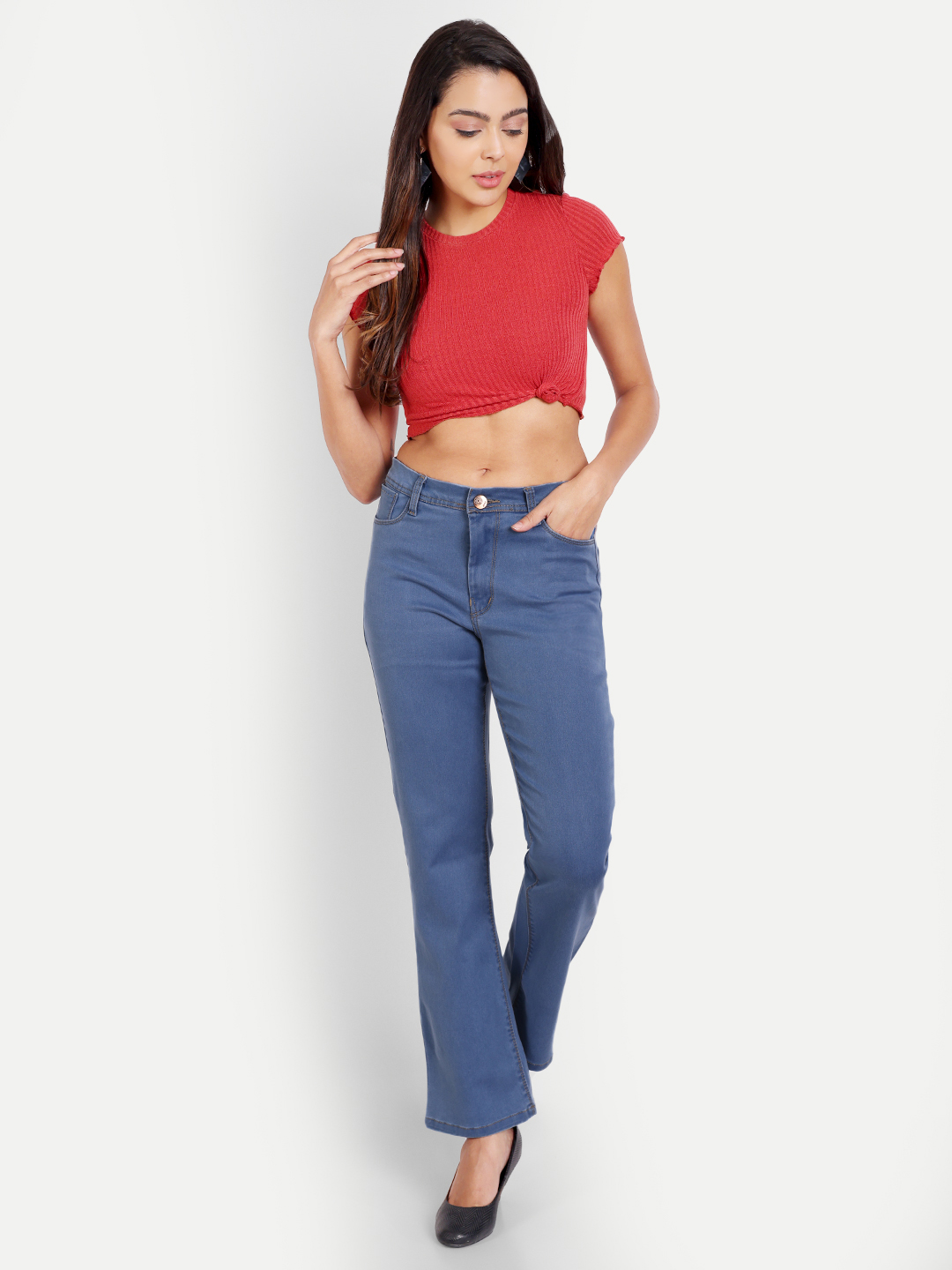 AngelFab Women Boot Cut Pent Dark Blue Jeans