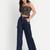 AngelFab Women DN 1004 2B Wideleg Navy Blue Jeans