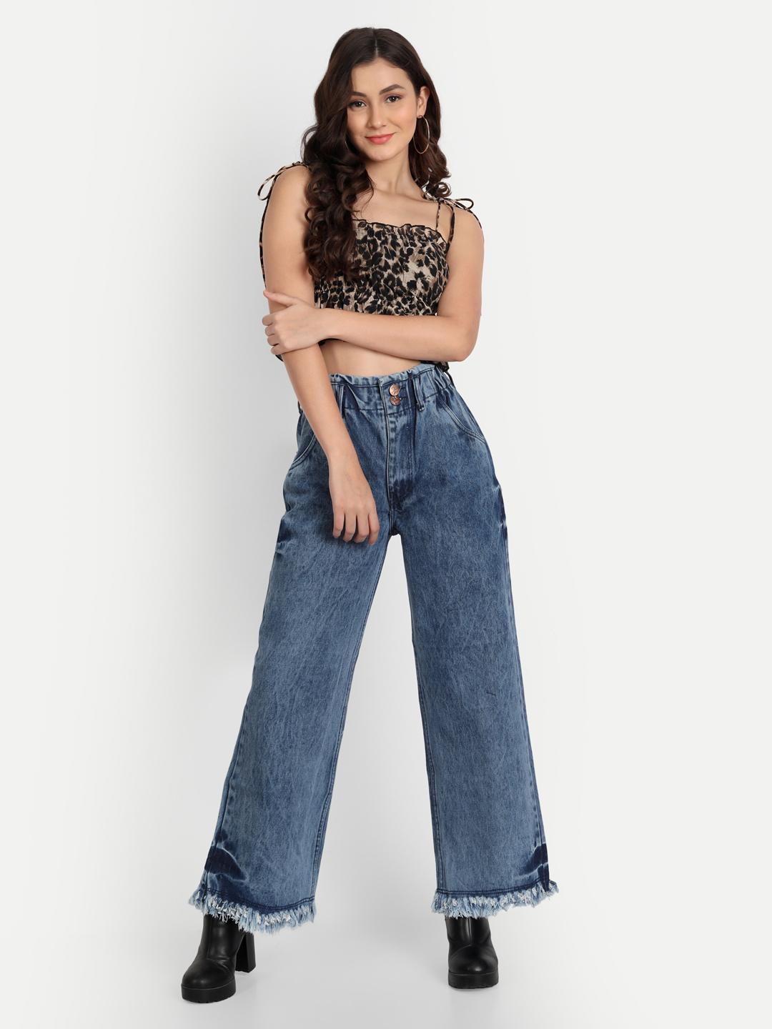 AngelFab Women 2B Wideleg Sky Blue Jeans