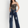 1 AngelFab Women DN 1005 S.Belt Wideleg Navy Blue Jeans