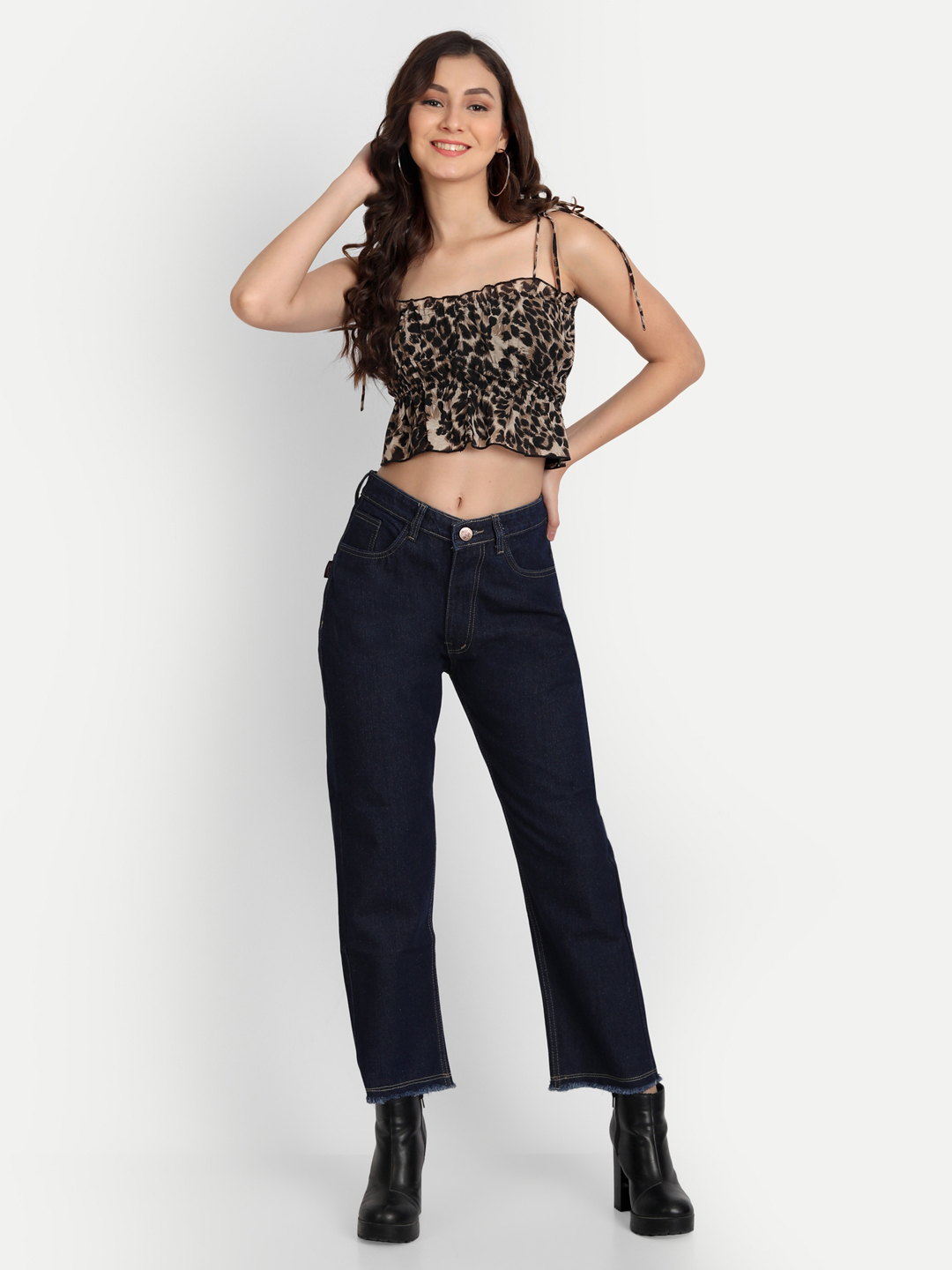 AngelFab Women Loose Pent Navy Blue Jeans