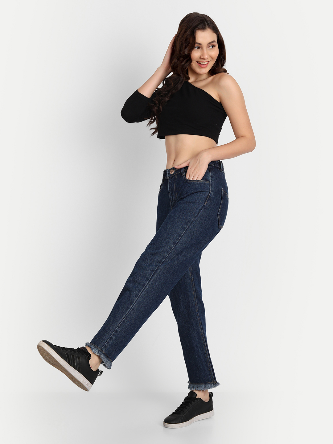 AngelFab Women Loose Pent Royal Blue Jeans