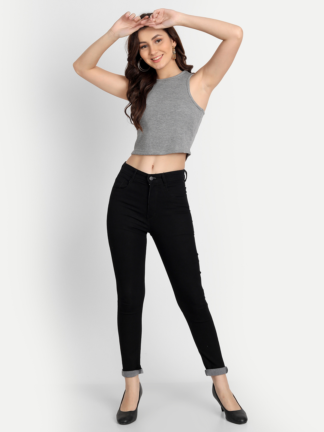 AngelFab Women High Rise Skinny Pent Black Jeans