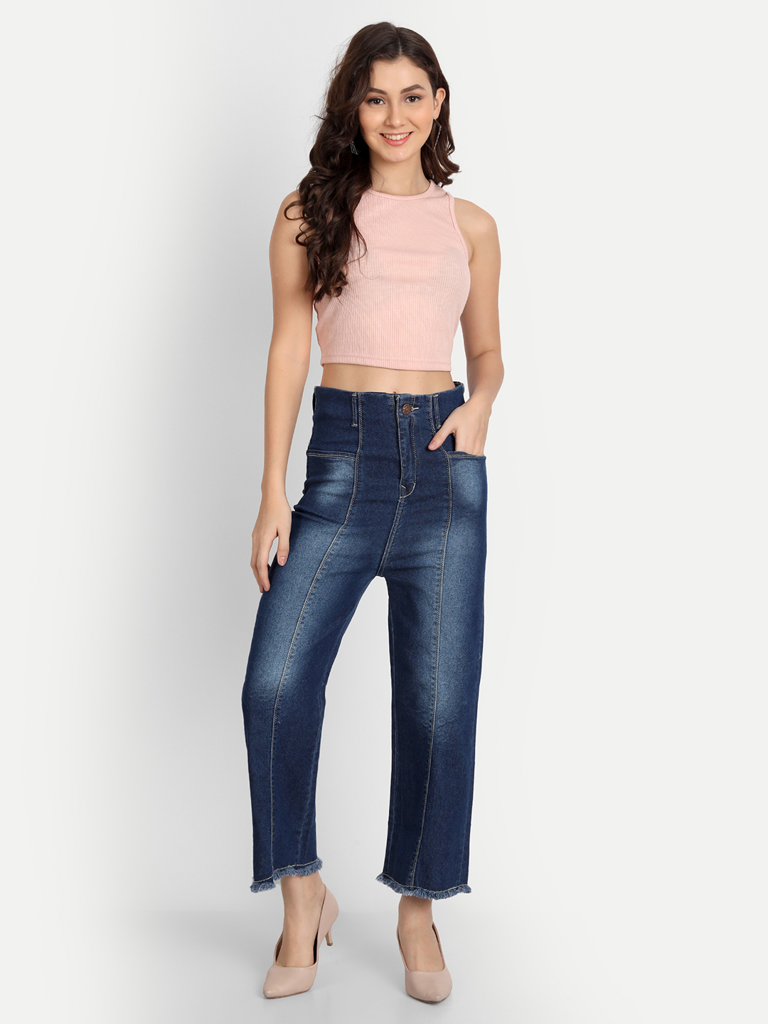 AngelFab Women Wide Leg Pent Royal Blue Jeans