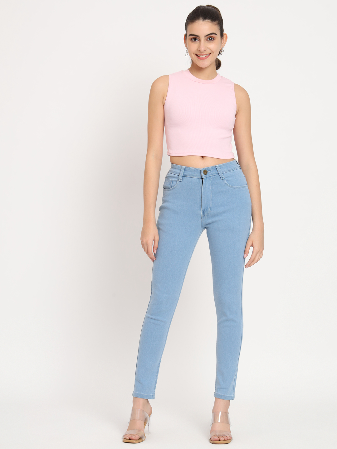 AngelFab Women Skinny fit Sky Blue Jeans