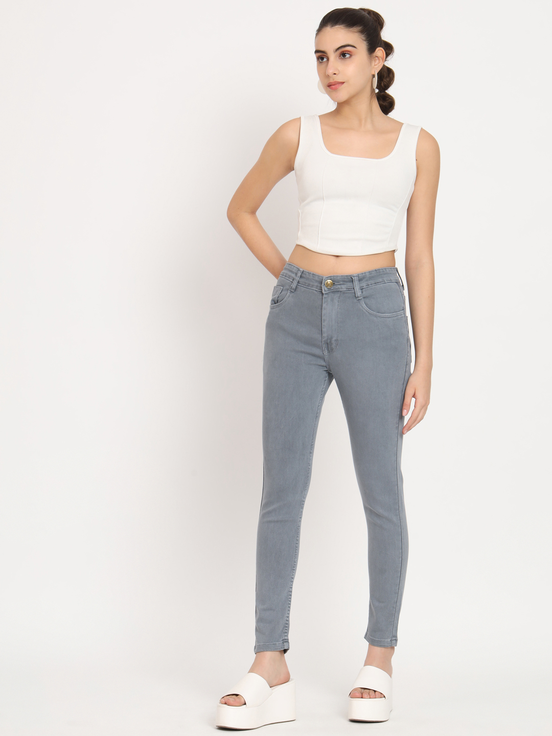 AngelFab Women Skinny fit Grey Jeans