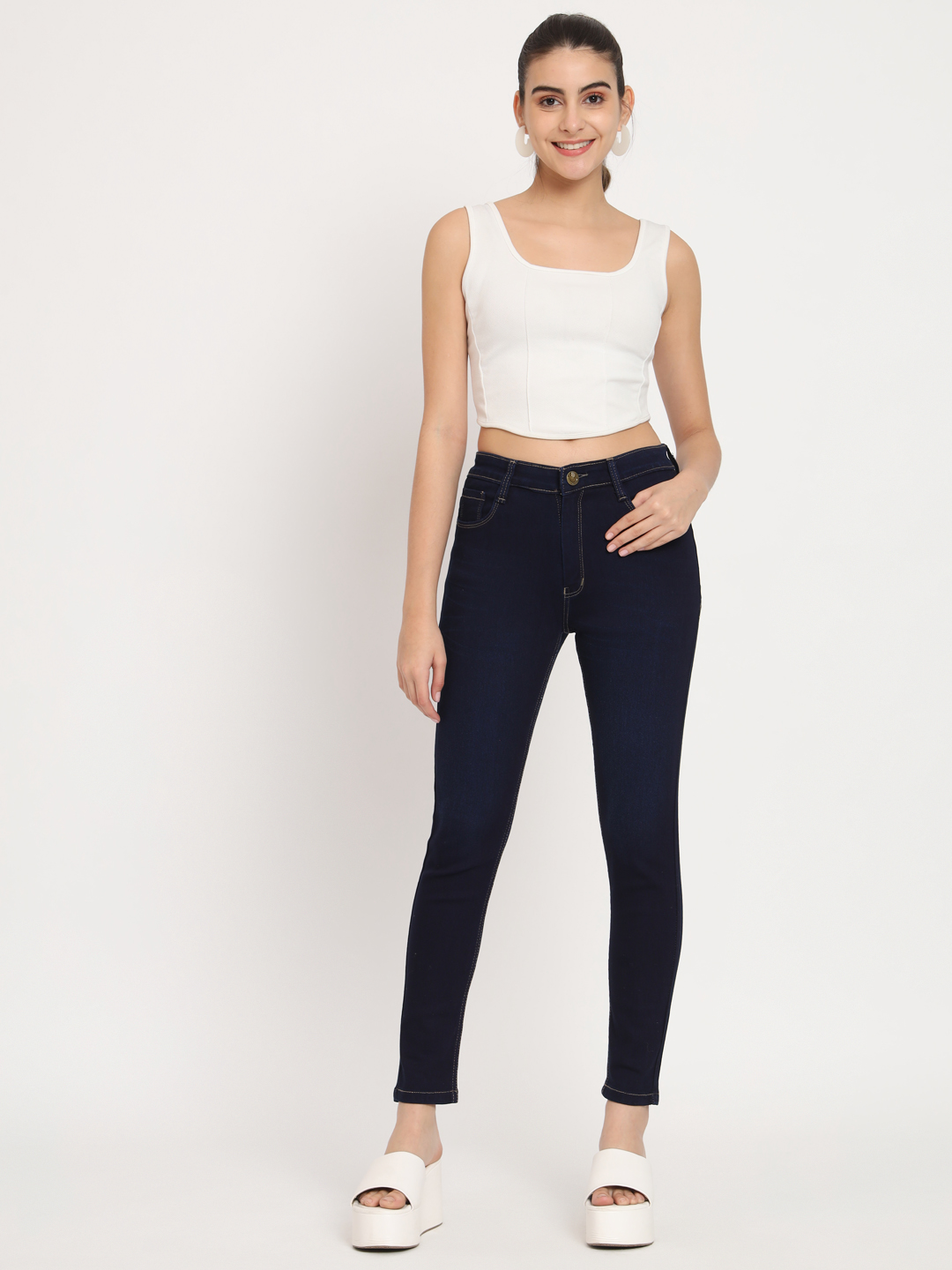 AngelFab Women Skinny fit Navy Blue Jeans