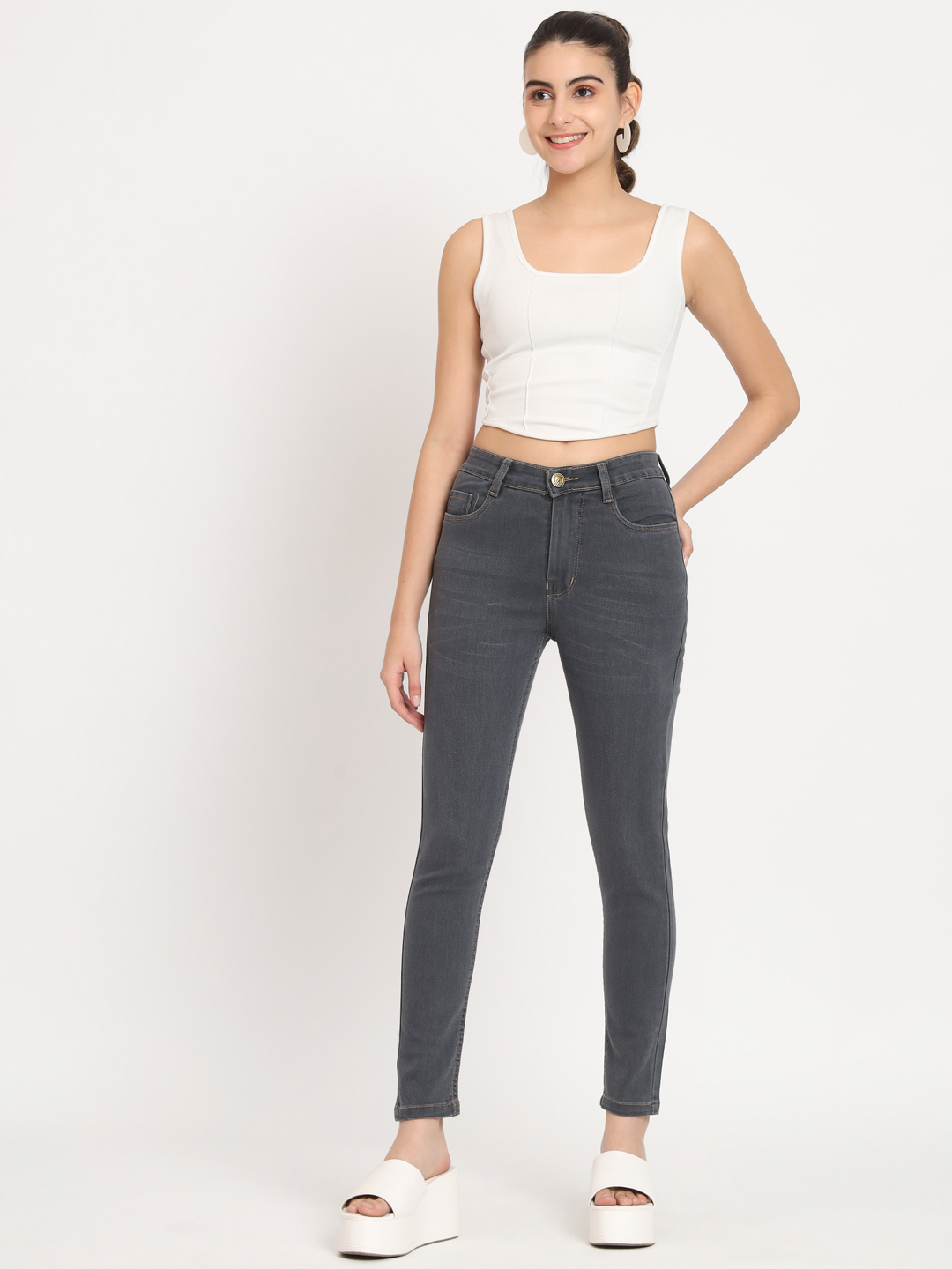 AngelFab Women Skinny fit Grey Jeans