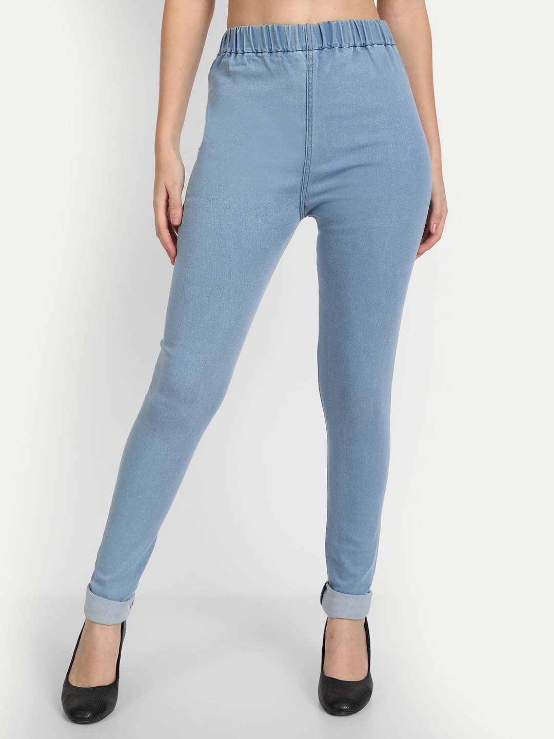 2 AngelFab Women Elastic Belt Sky Blue Jegging