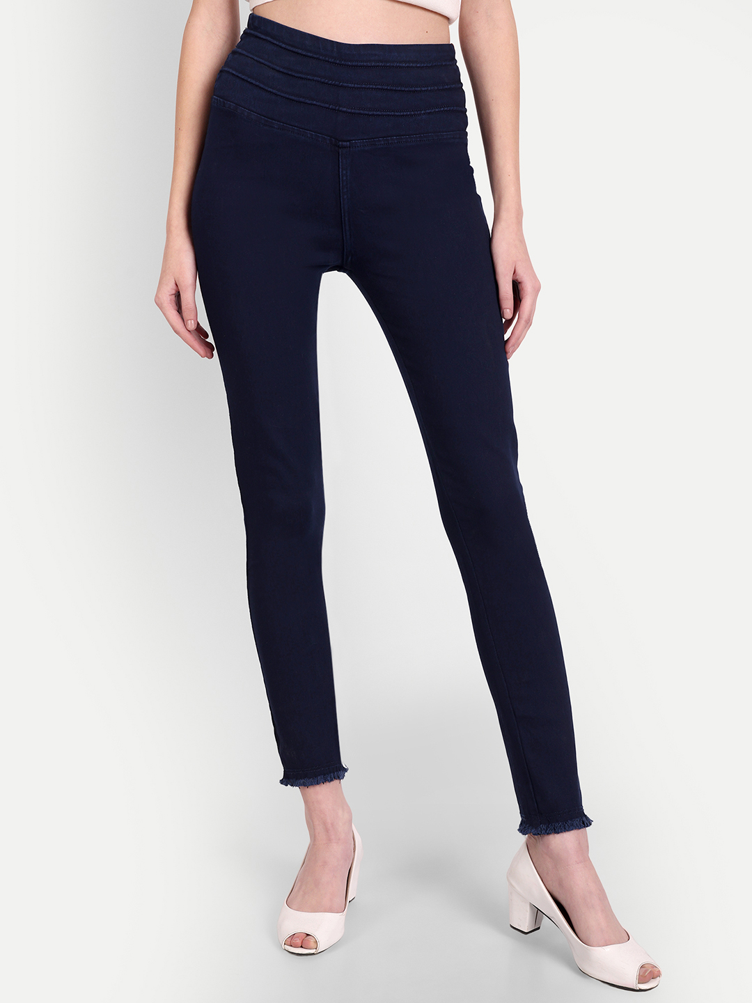 AngelFab Women Broad Belt 3line Navy Blue Jegging