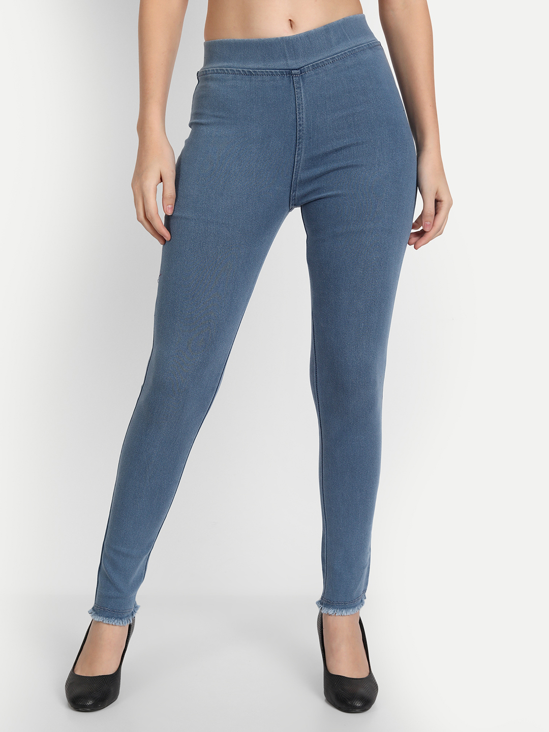 AngelFab Women Elastic Belt 1line Dark Blue Jegging