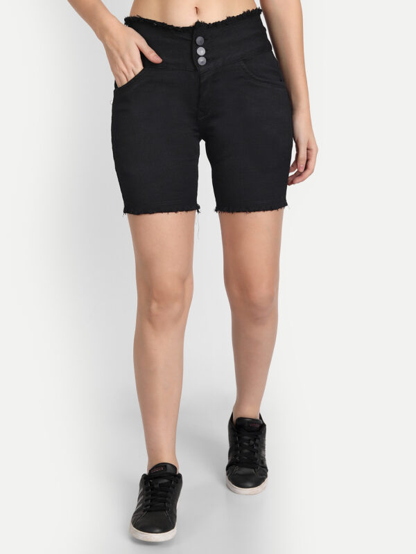 AngelFab Women 3 Button Black Short