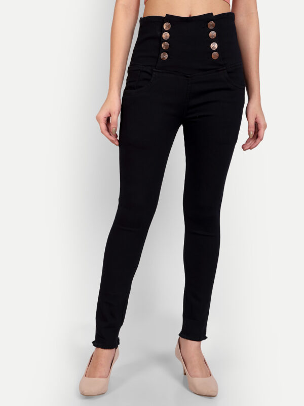 AngelFab Women 8 Button Black Jeans