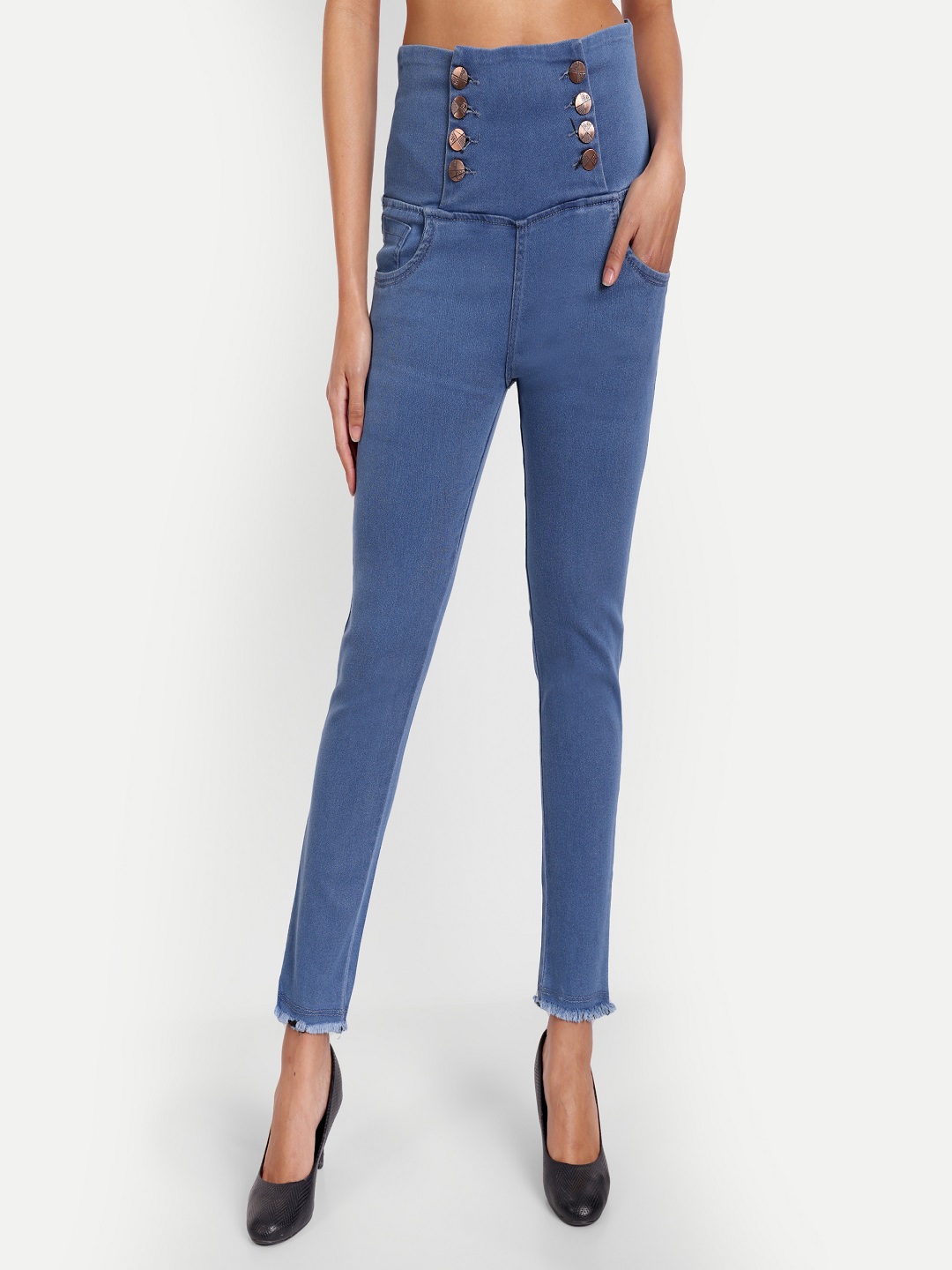 AngelFab Women 8 Button Dark Blue Jeans