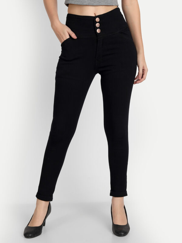 AngelFab Women 3 Button Black Jeans