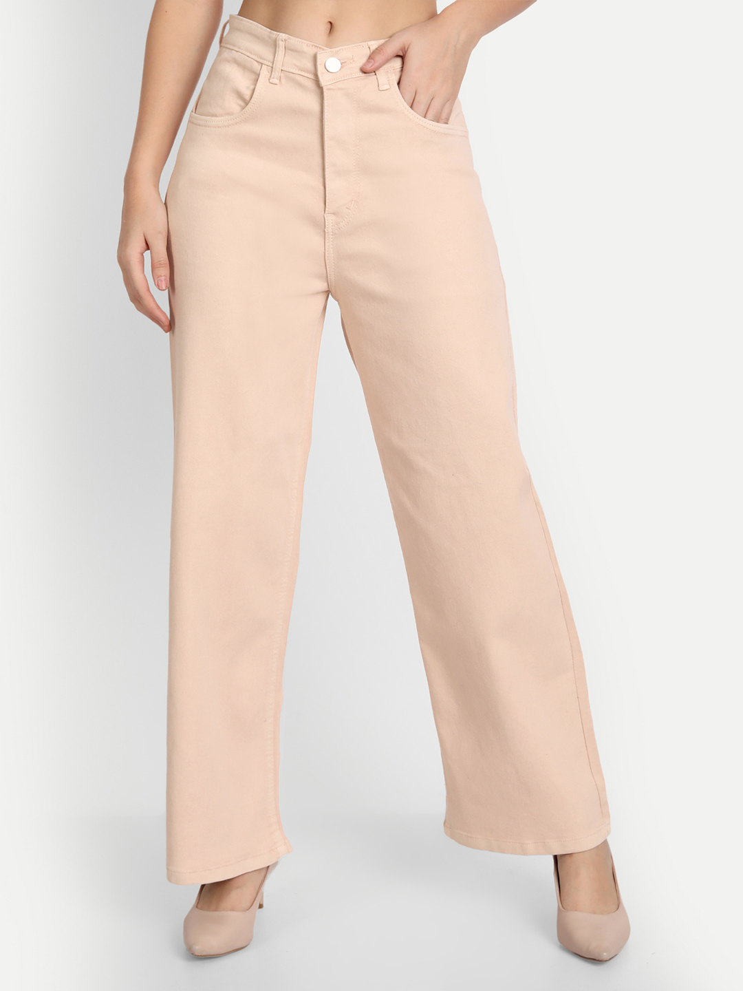 2 AngelFab Women High Loose Pent Beige Jeans