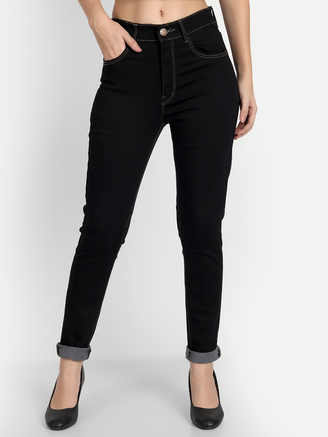 2 AngelFab Women DN 1002 High Rise Skinny Pent Black Jeans