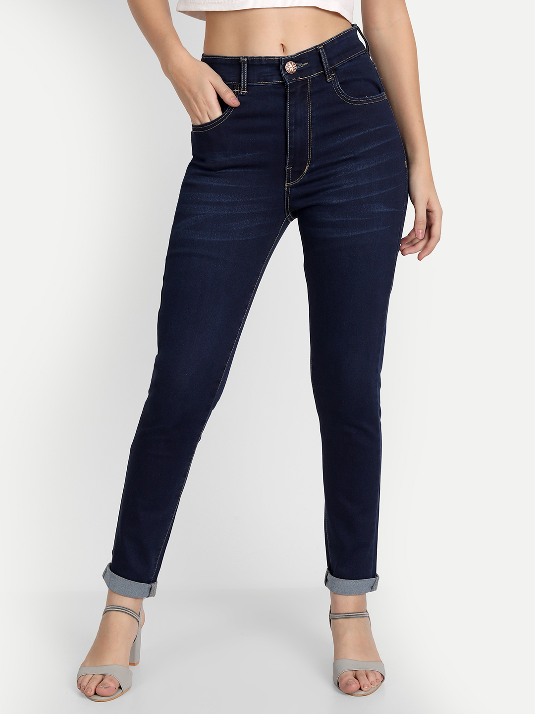 2 AngelFab Women DN 1002 High Rise Skinny Pent Royal Blue Jeans