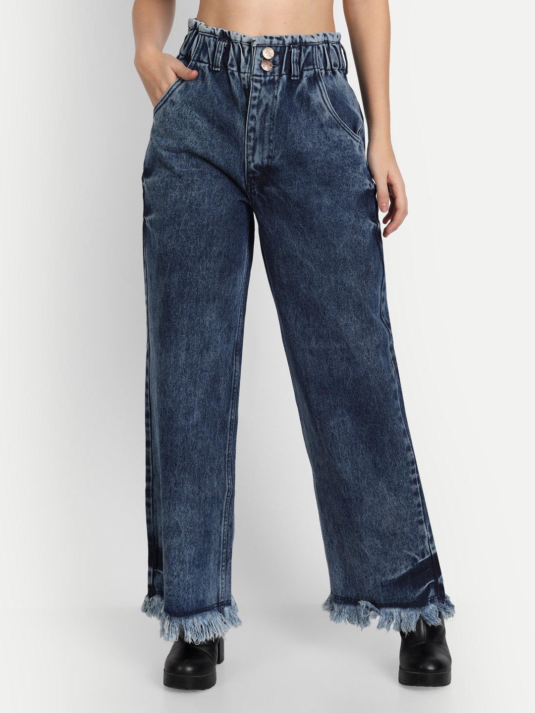 AngelFab Women DN 1004 2B Wideleg Royal Blue Jeans