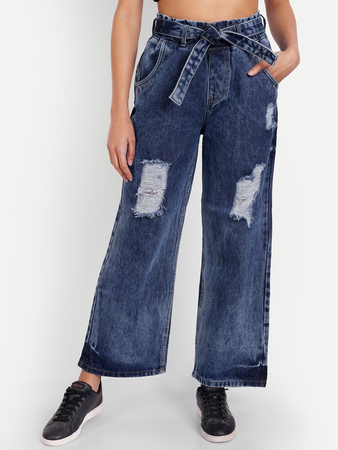 2 AngelFab Women DN 1005 S.Belt Wideleg Royal Blue Jeans