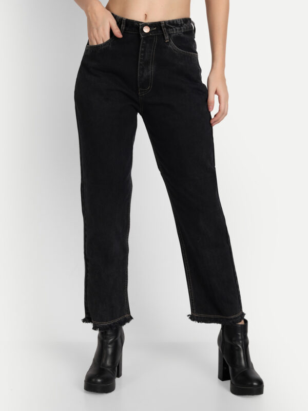 AngelFab Women DN 1008 Loose Pent Black Jeans