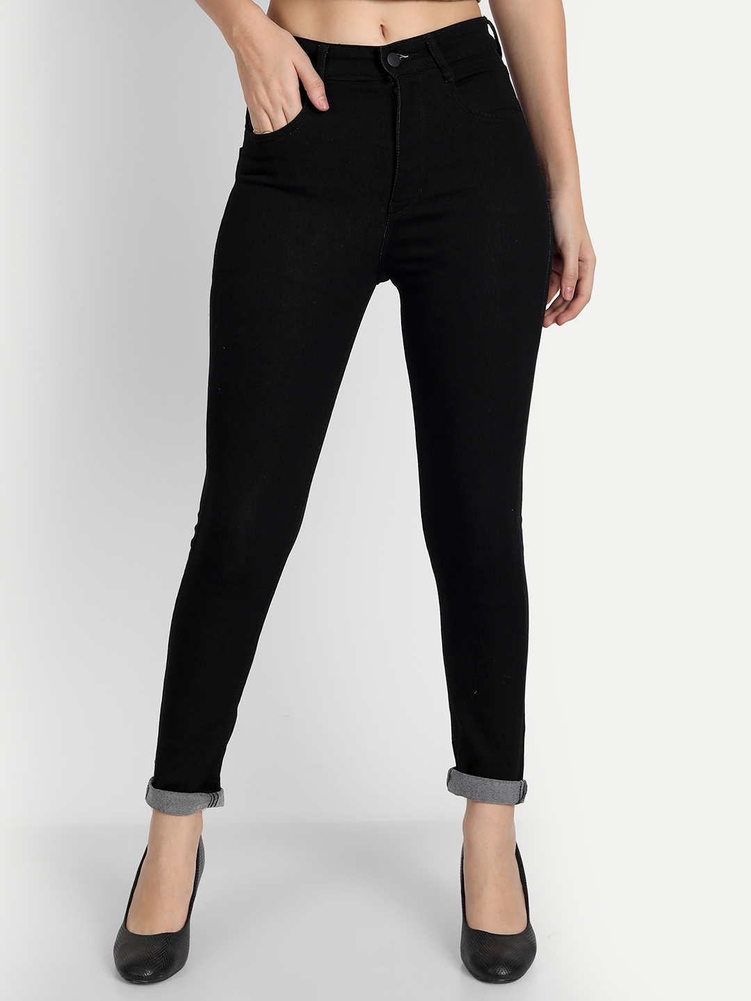 AngelFab Women DN 1009 High Rise Skinny Pent Black Jeans
