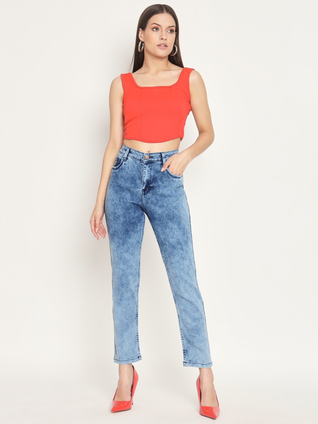 AngelFab Women Slim Fit Sky Blue Jeans