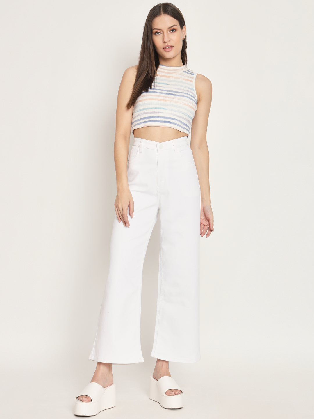 AngelFab Women High Loose Pent White Jeans