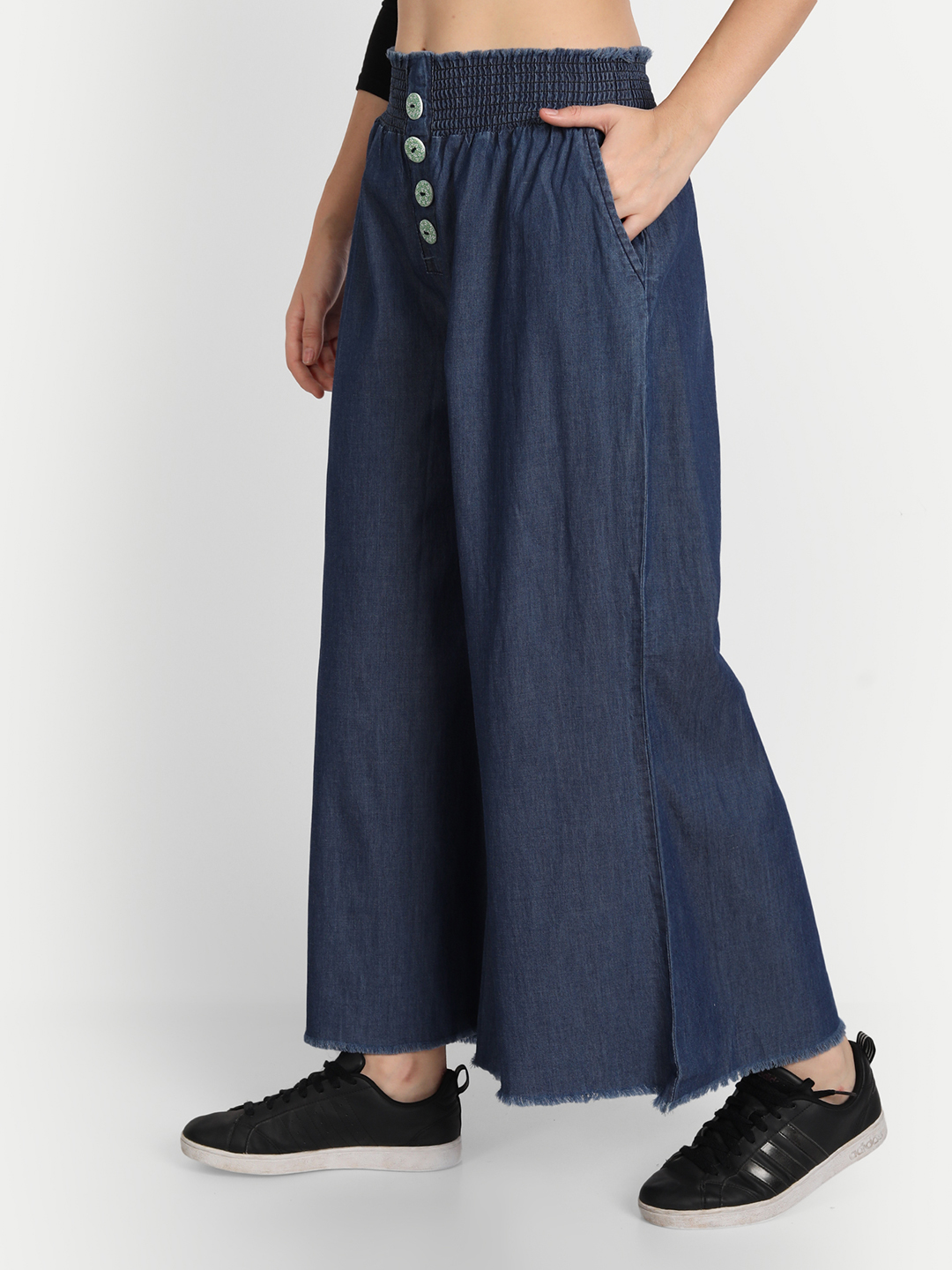 3 AngelFab Women flared Dark Blue Palazzo