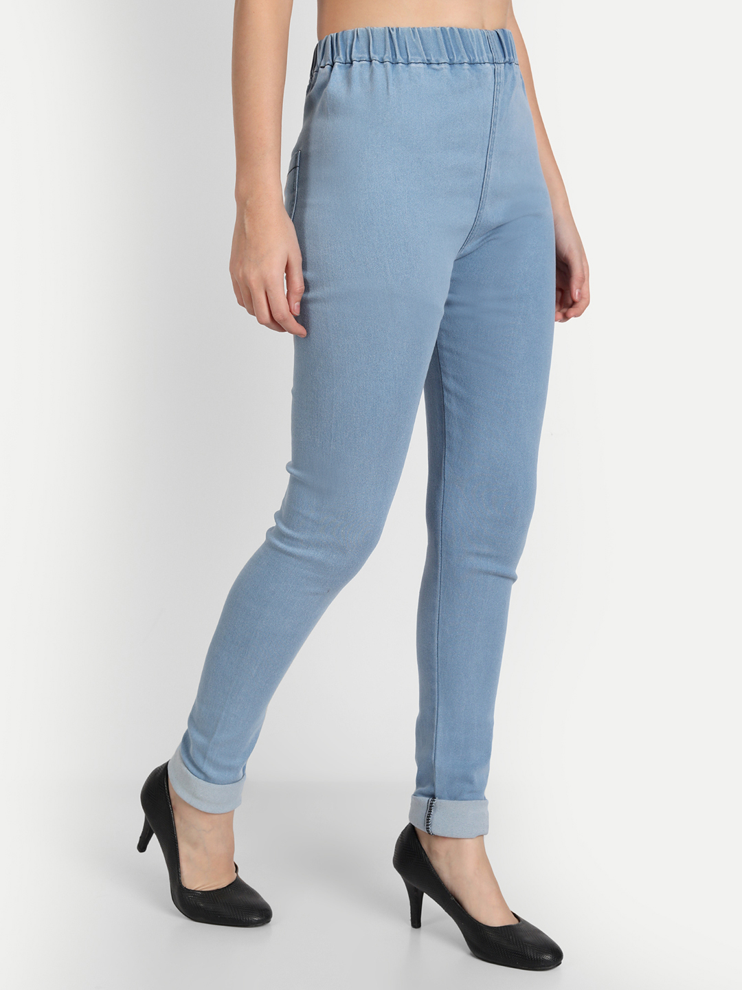 3 AngelFab Women Elastic Belt Sky Blue Jegging