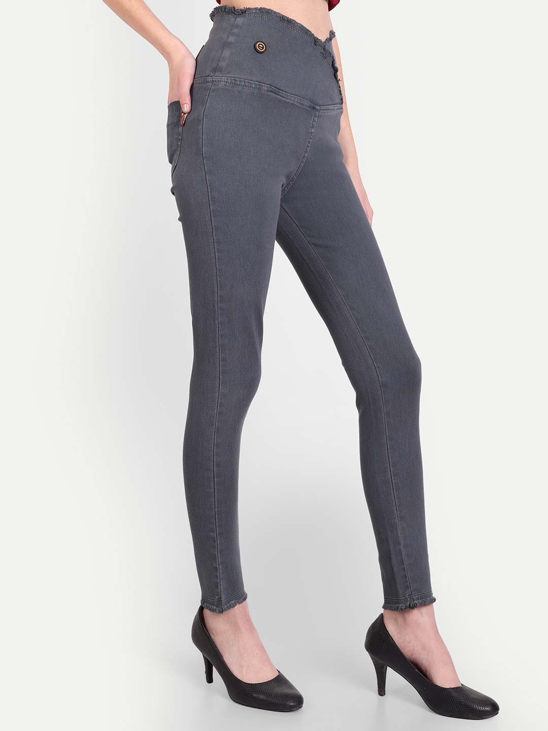 3 AngelFab Women V-Belt Broad Grey Jegging