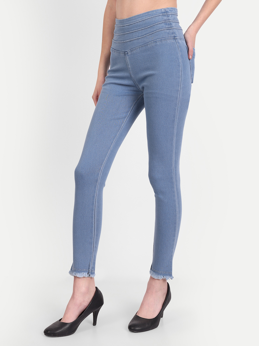 3 AngelFab Women Broad Belt 3line Sky Blue Jegging