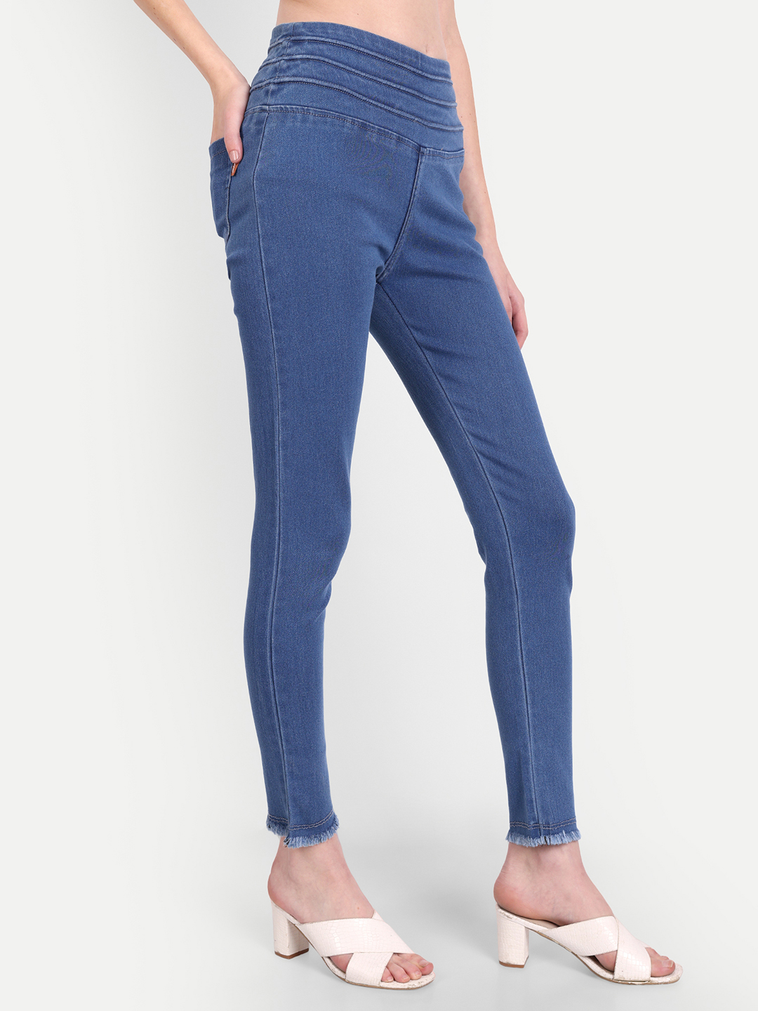 3 AngelFab Women Broad Belt 3line Dark Blue Jegging