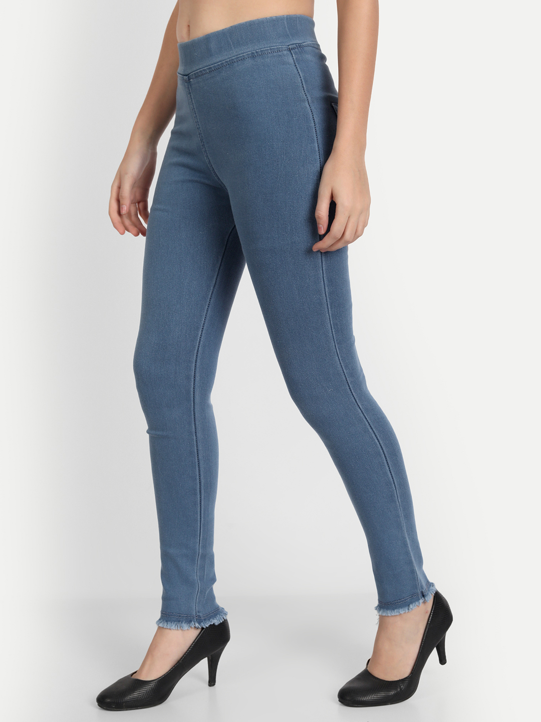 AngelFab Women Elastic Belt 1line Dark Blue Jegging