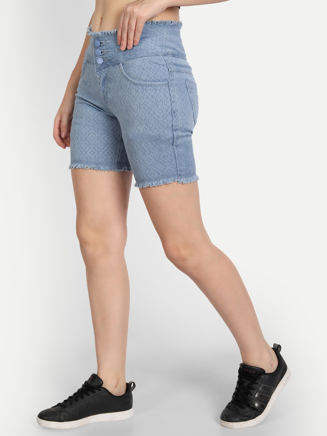 3 AngelFab Women 3 Button Sky Blue Short