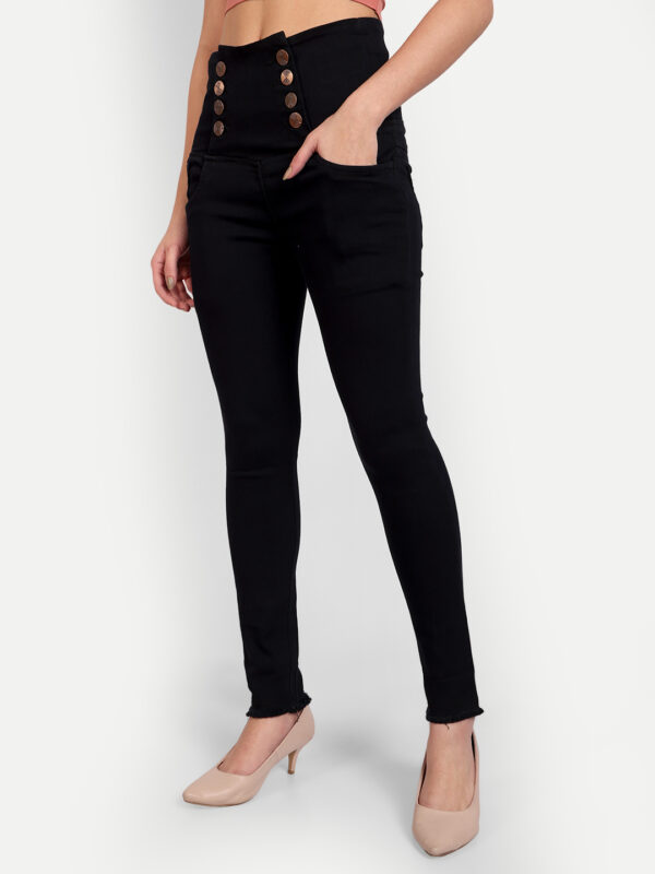 AngelFab Women 8 Button Black Jeans