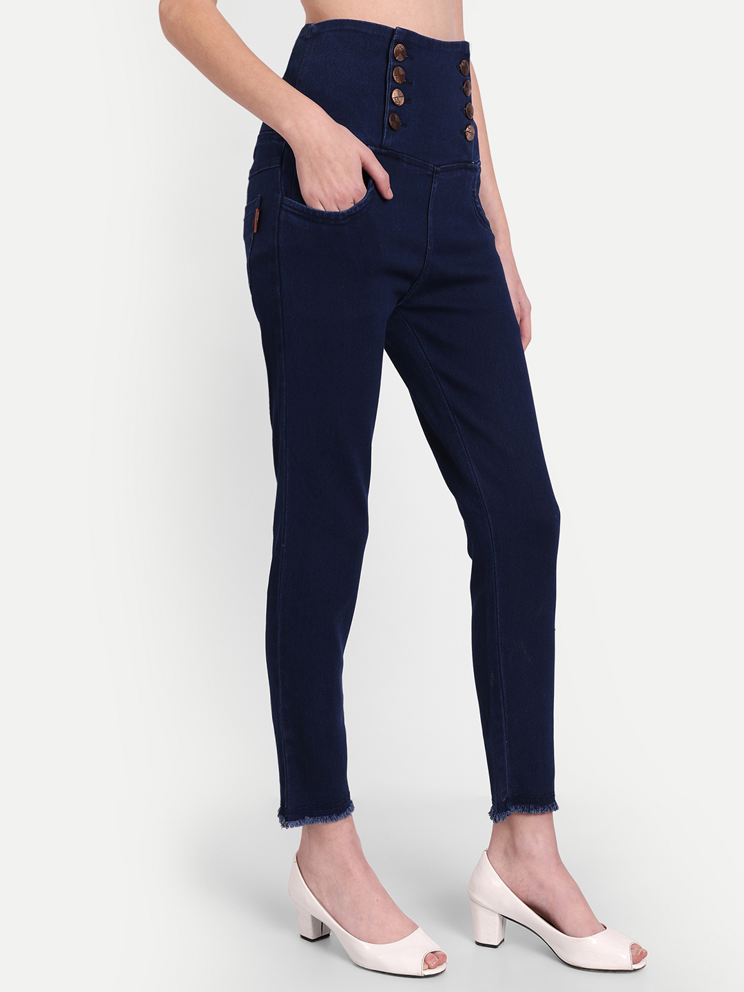 3 AngelFab Women 8 Button Royal Blue Jeans