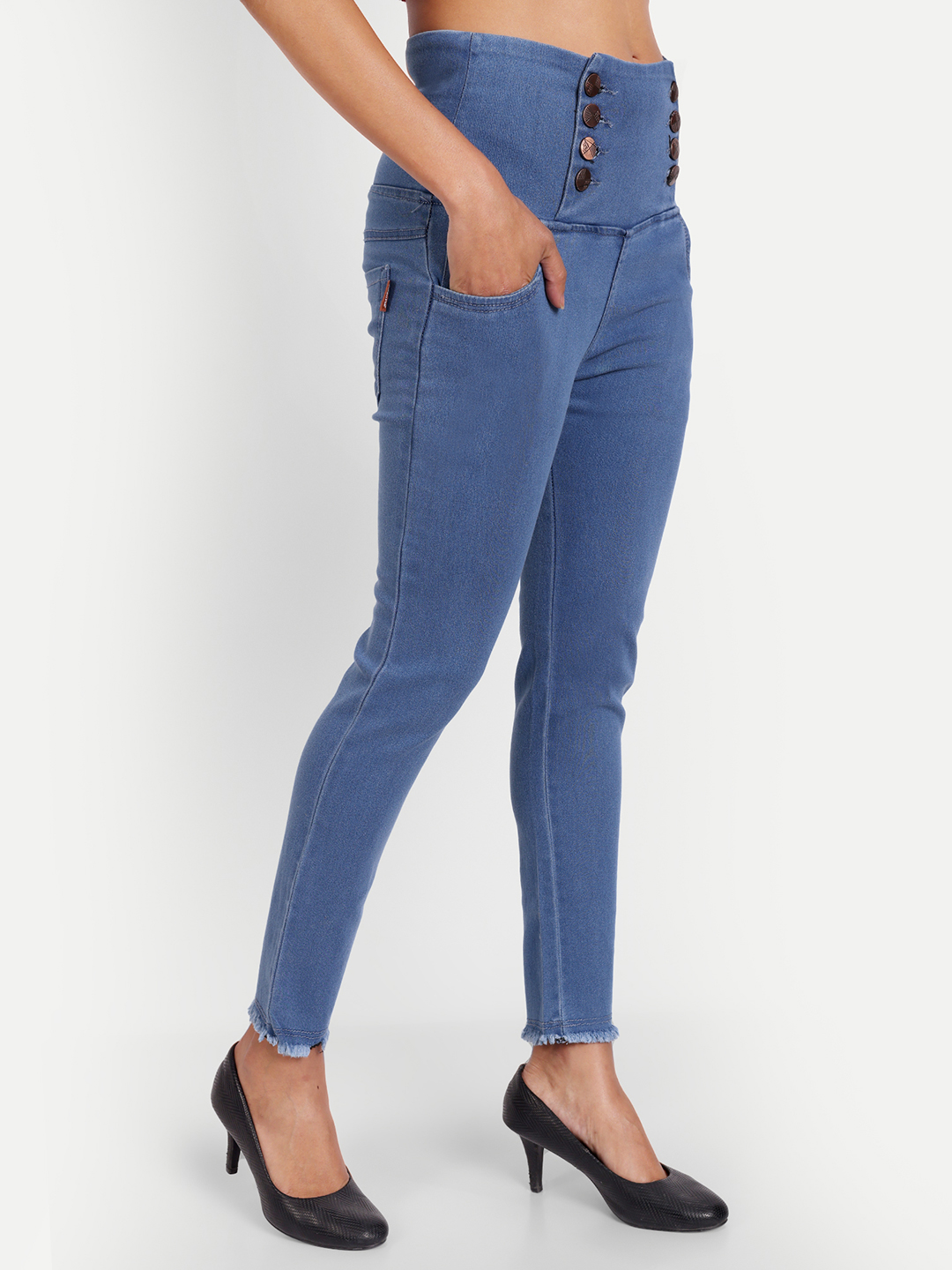 AngelFab Women 8 Button Dark Blue Jeans
