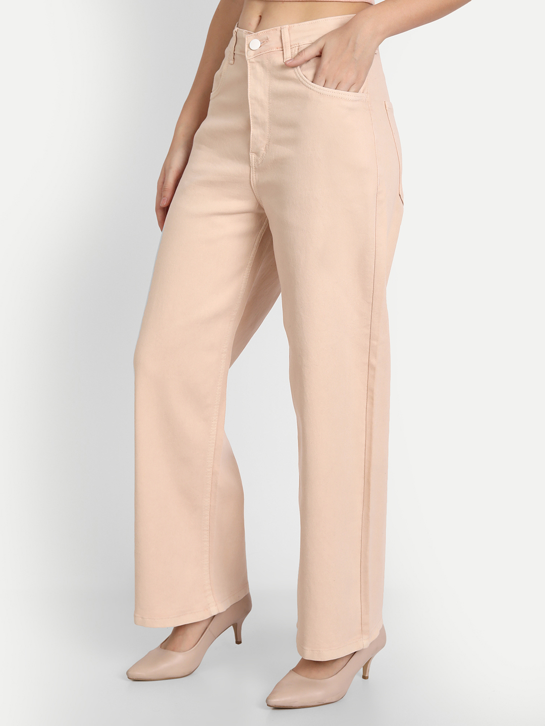 3 AngelFab Women High Loose Pent Beige Jeans