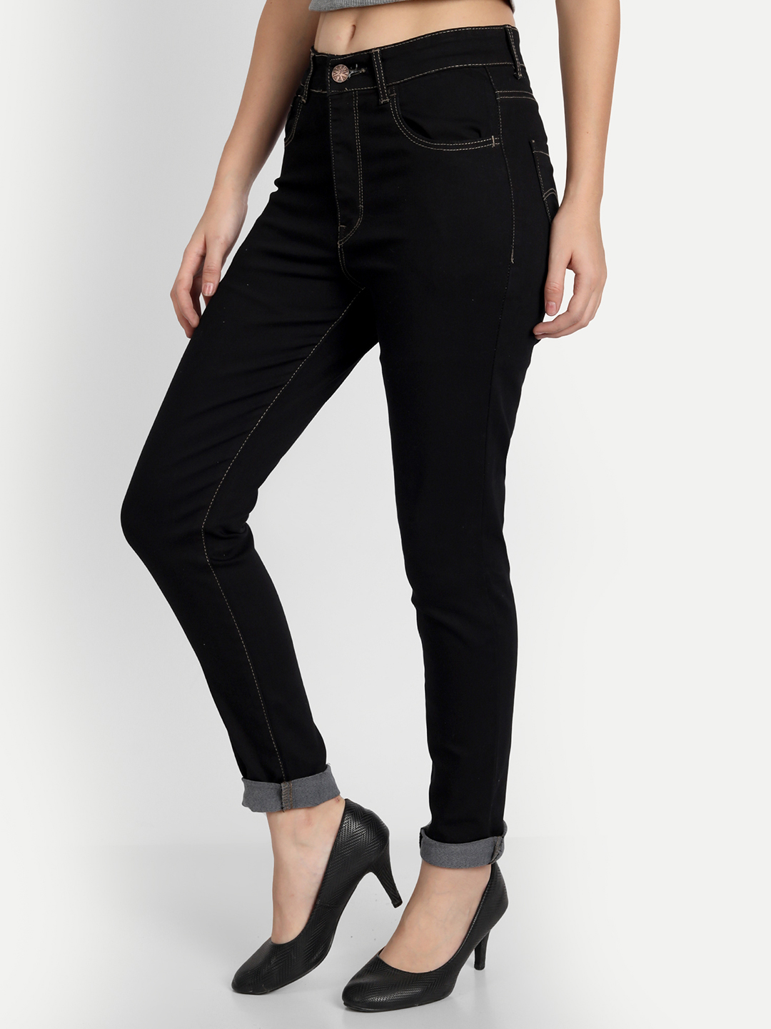 3 AngelFab Women DN 1002 High Rise Skinny Pent Black Jeans