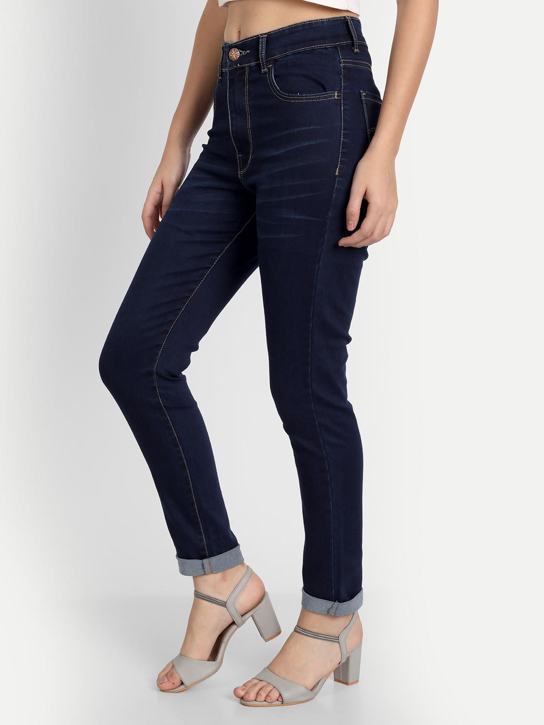 3 AngelFab Women DN 1002 High Rise Skinny Pent Royal Blue Jeans