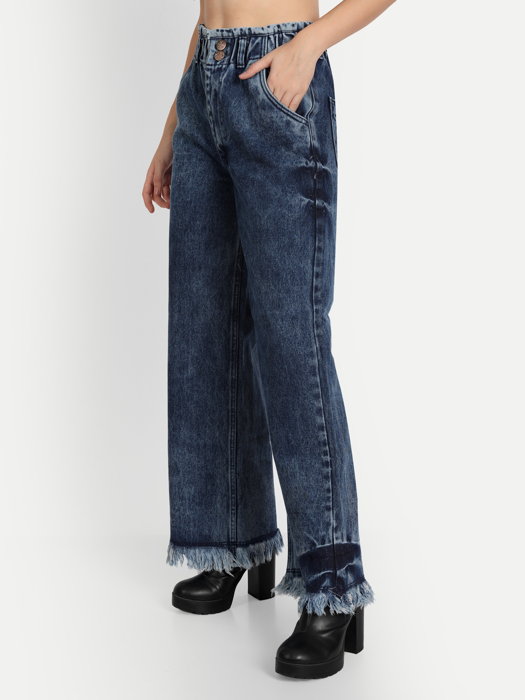 AngelFab Women DN 1004 2B Wideleg Royal Blue Jeans